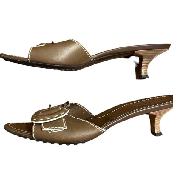 TOD’s Open Toe Kitten Heel Mules in Chestnut Brown Size 7​​​​​ - Picture 11 of 13
